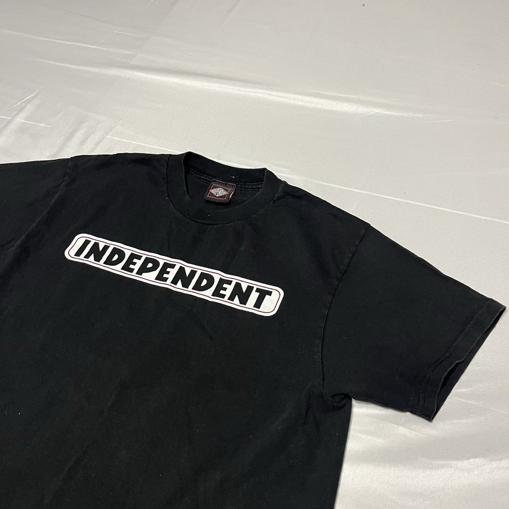 VTG Independent Truck Company Shirt Mens S Black Fade Bar Logo Skate Grunge Y2K